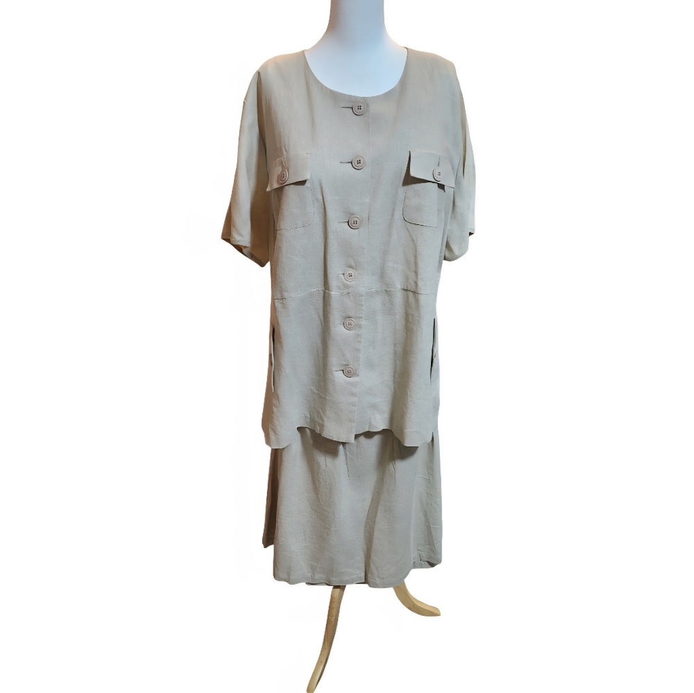 🇨🇦Penningtons Linen/Rayon Natural Beige Button-Front Skirt Set